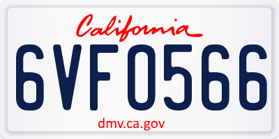 CA license plate 6VFO566