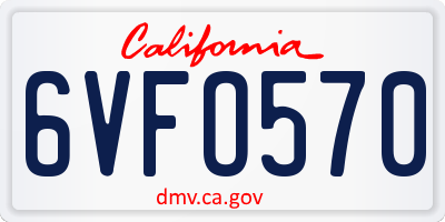 CA license plate 6VFO570
