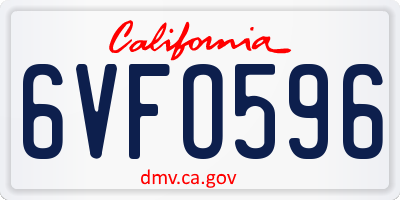 CA license plate 6VFO596
