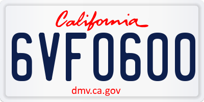 CA license plate 6VFO600