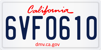 CA license plate 6VFO610