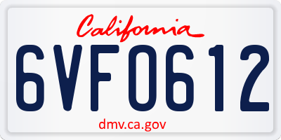 CA license plate 6VFO612