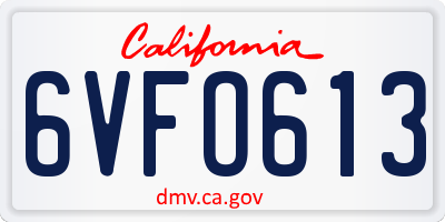 CA license plate 6VFO613