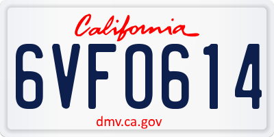 CA license plate 6VFO614