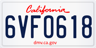 CA license plate 6VFO618