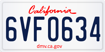 CA license plate 6VFO634