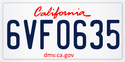 CA license plate 6VFO635