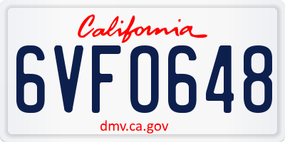 CA license plate 6VFO648