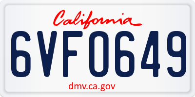 CA license plate 6VFO649