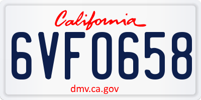 CA license plate 6VFO658