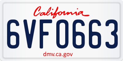 CA license plate 6VFO663