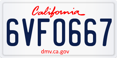 CA license plate 6VFO667