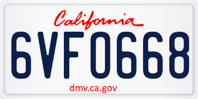 CA license plate 6VFO668