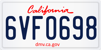 CA license plate 6VFO698