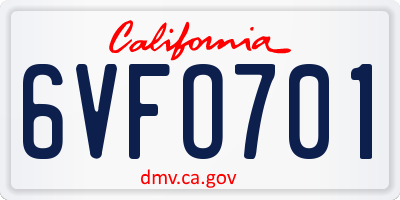 CA license plate 6VFO701