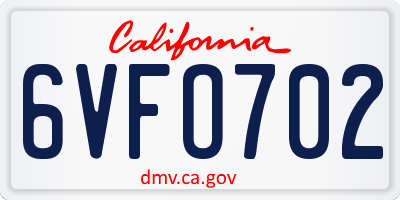 CA license plate 6VFO702