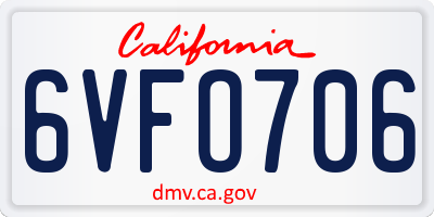 CA license plate 6VFO706