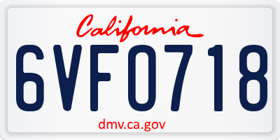 CA license plate 6VFO718