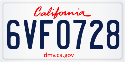 CA license plate 6VFO728
