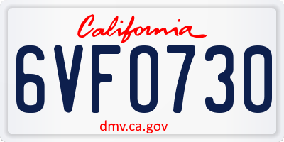 CA license plate 6VFO730