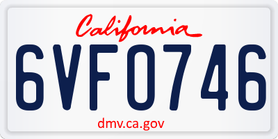 CA license plate 6VFO746