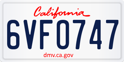 CA license plate 6VFO747