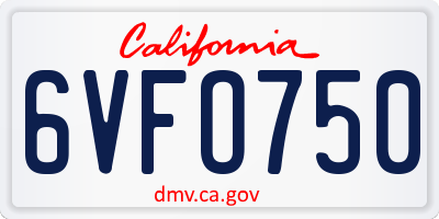 CA license plate 6VFO750