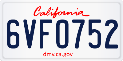 CA license plate 6VFO752