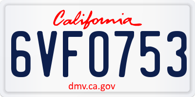 CA license plate 6VFO753