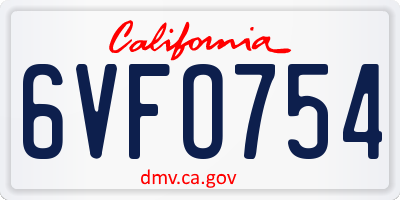 CA license plate 6VFO754