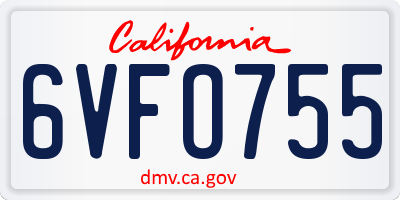 CA license plate 6VFO755