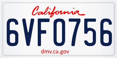 CA license plate 6VFO756