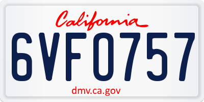 CA license plate 6VFO757