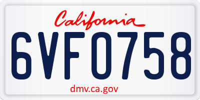 CA license plate 6VFO758