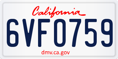 CA license plate 6VFO759