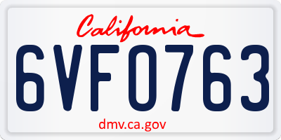 CA license plate 6VFO763