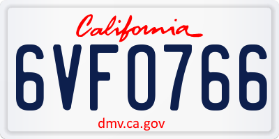 CA license plate 6VFO766