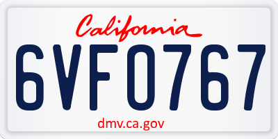 CA license plate 6VFO767