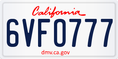 CA license plate 6VFO777
