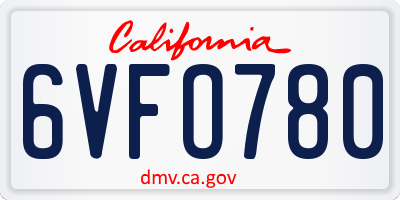 CA license plate 6VFO780