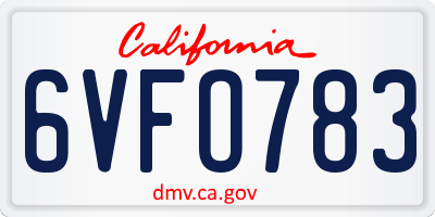 CA license plate 6VFO783