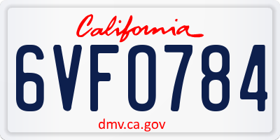 CA license plate 6VFO784