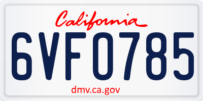 CA license plate 6VFO785