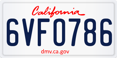 CA license plate 6VFO786