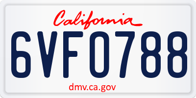 CA license plate 6VFO788