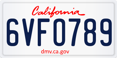 CA license plate 6VFO789