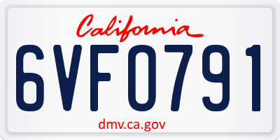 CA license plate 6VFO791