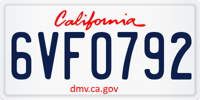 CA license plate 6VFO792
