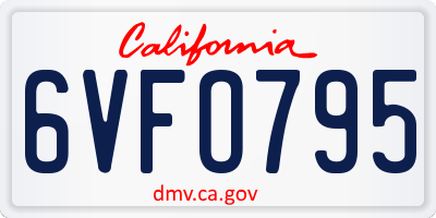 CA license plate 6VFO795