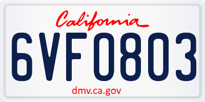 CA license plate 6VFO803